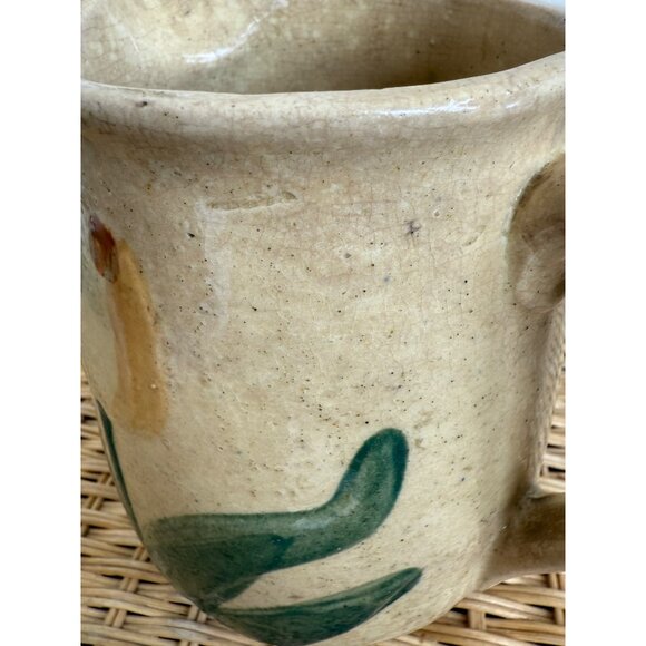 Antique 1910s Stoneware Milk Water Pitcher Yellow Tulips Farmhouse Primitive - Picture 5 of 15